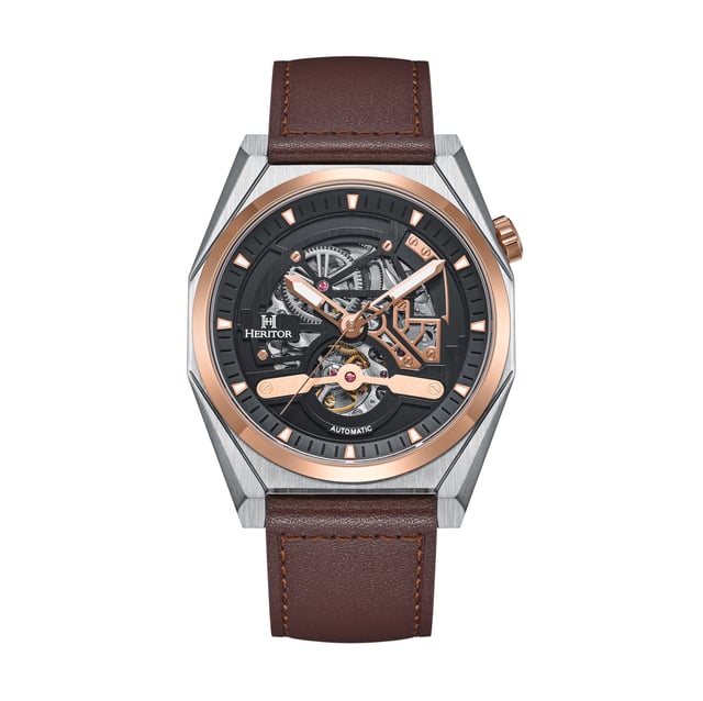 Montre automatique Heritor Amadeus semi-squelette avec bracelet en cuir