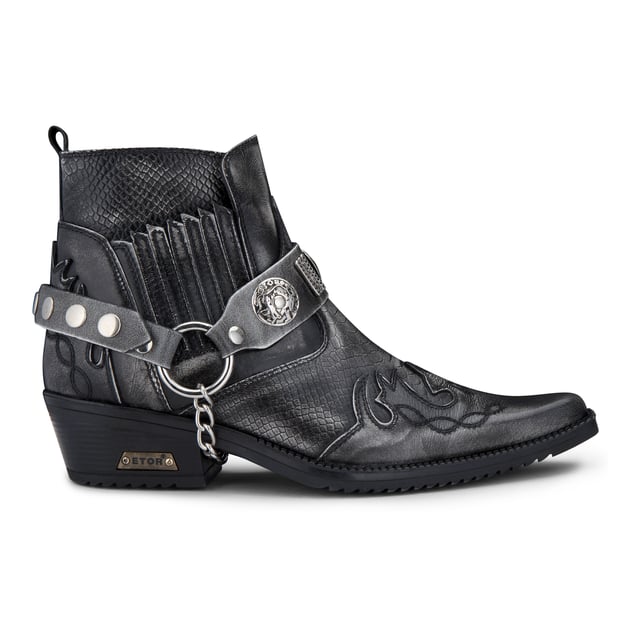 Herren-Stiefeletten aus grauem Winklepicker-Cowboyleder aus Schlangenleder