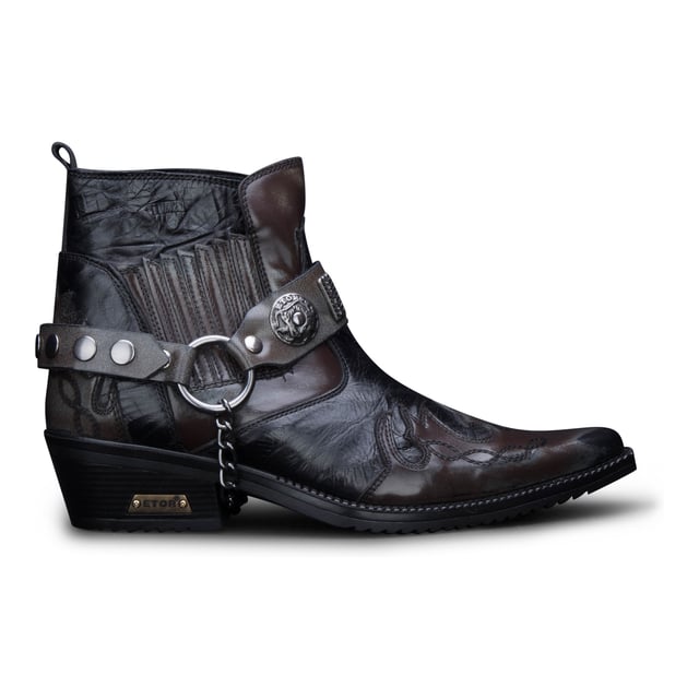 Herren-Stiefeletten aus braunem Winklepicker-Cowboy-Leder aus Schlangenleder