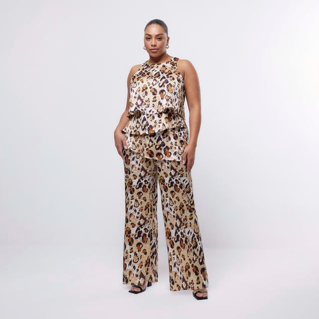 River Island Womens Jumpsuit Plus Beige Animal Print Layered