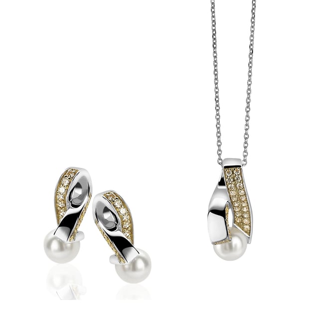 Orphelia Damen 925 Sterling Silber Set: KettenanhÃ¤nger + Ohrringe - Silber/Gold SET-5204