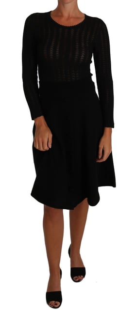 Dolce & Gabbana - Robe fourreau Ã manches longues en laine tricotÃ e noire pour femme