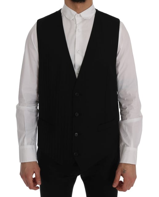 Dolce & Gabbana Gilet en laine stretch STAFF noir pour homme