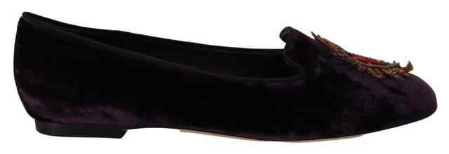 Dolce & Gabbana Women's Purple Velvet DG Heart Loafers Flats Shoes