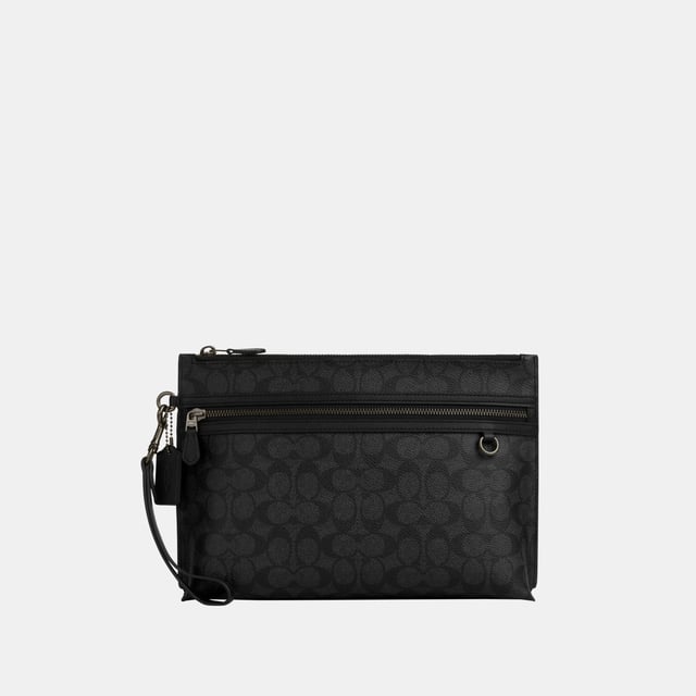 バッグ Coach Accessory Pouch Full Grain Leather Coach Pouch Bag in Crossgrain Leather, Grey Blue : Amazon.sg