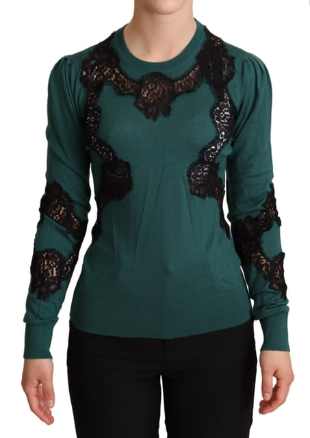 Pull Ã col ras du cou en laine verte Dolce & Gabbana pour femme