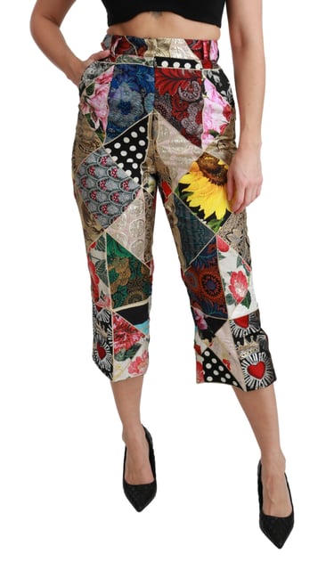 Dolce & Gabbana - Pantalon court taille haute en soie imprimà multicolore pour femme