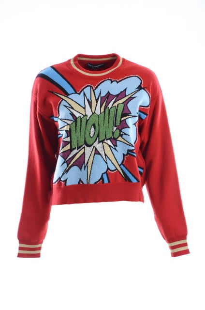 Dolce & Gabbana Women's Red Knitted Cashmere Cartoon Top Sweater