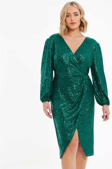 Green Quiz Curve Dresses Curve Bottle Green Sequin Midi Dress Green Quiz Curve Dresses Curve Bottle Green Sequin Midi Dress