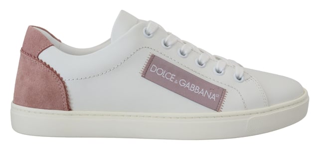 Dolce & Gabbana White Pink Leather Low Top Sneakers Women's Shoes