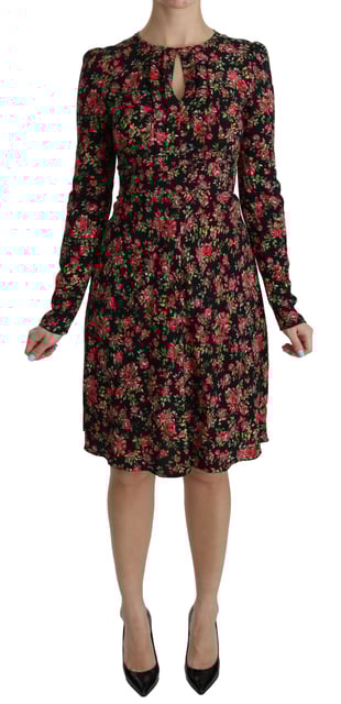 Dolce & Gabbana - Robe Ã manches longues et Ã motifs floraux noirs pour femme, longueur genou