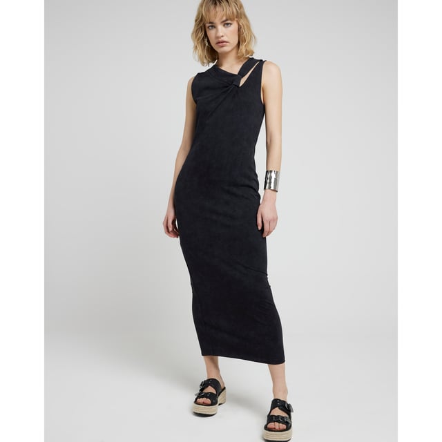 River Island Womens Bodycon Maxi Dress Grey Knot Detail