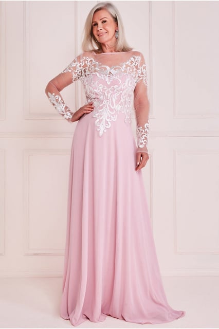 Mesh & Lace Embroidered Bodice Maxi