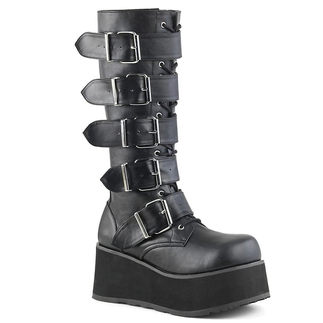 Demonia Trashville 518 Mittelhohe Stiefel aus schwarzem veganem Leder