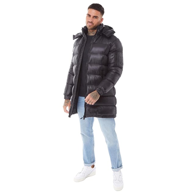 Brave Soul Mens Long Puffer Jacket with Detachable Hood