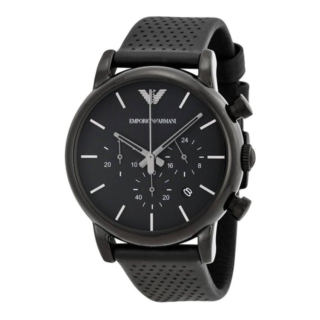 Emporio Armani Chronograph Black Leather Watch