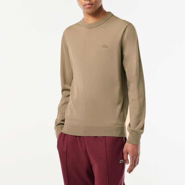 Men's Lacoste Merino Wool Crewneck Sweatshirt in Beige