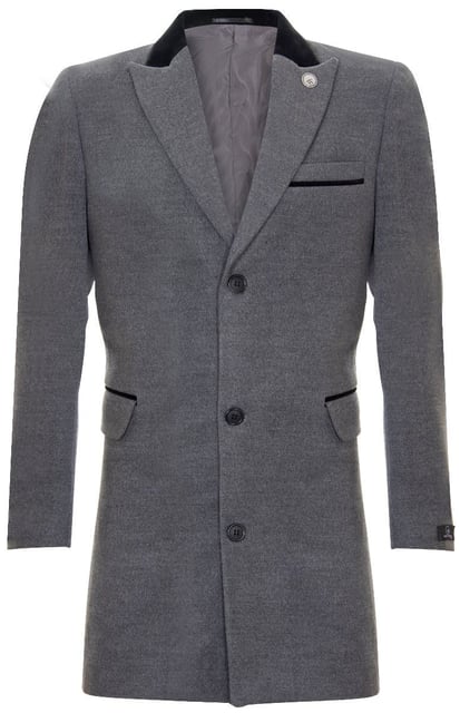 Herren 3/4 grauer langer Crombie-Mantel, FischgrÃ¤t-Tweed-Mantel, Peaky Blinder