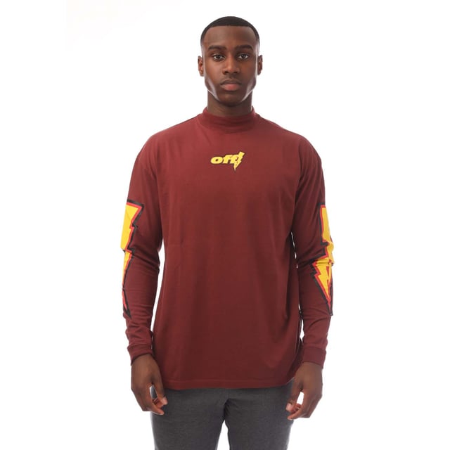 Men's Off White Thunder Stable Over Mockneck Long Sleeve T-Shirt in Red