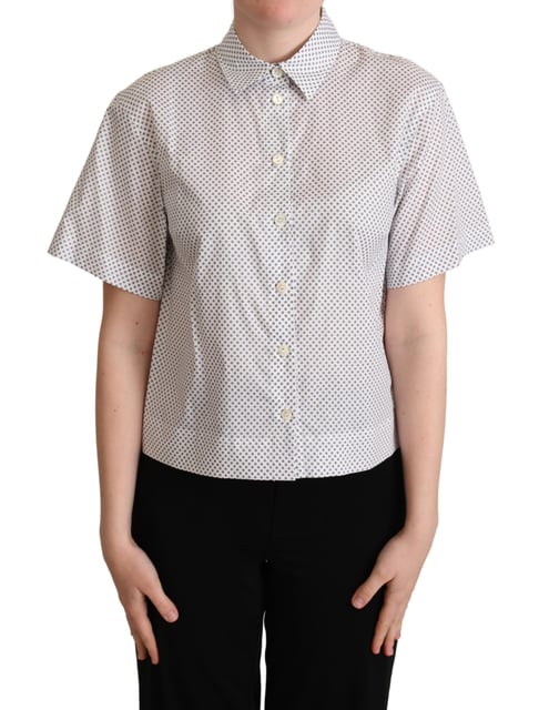 Dolce & Gabbana Women's White Gray Polka Dots Collared Button Shirt