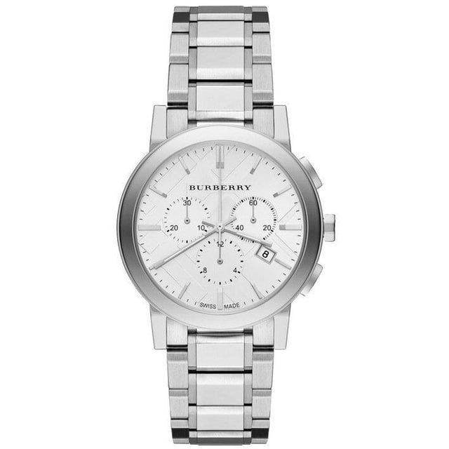 Burberry BU9750 City Chronograph Silbernes Zifferblatt Edelstahl Damenuhr