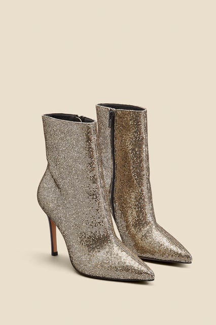 Gold Glitter Pointed Toe Ankle Boot - Main Image