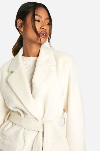 Belted Wool Look Coat