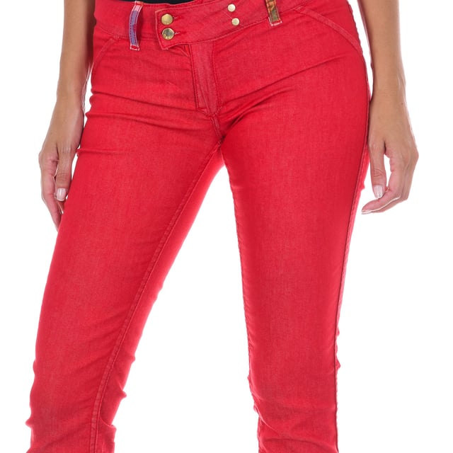 Long reversible trousers. 
 Red color 
 Waist with belt loops. 
 Button and zip closure on the front. 
 Two fake pockets on the front. 
 Pocket at the back. 
 Narrow cut hem. 
 Reversible. 
 Stretch fabric. 
 Matching seams. 

 Composition: 
 - 75% Cotton - 22% Polyester - 3% Elastane. 

 Washing instructions: 
 - Wash maximum at 40ºC. 
 - Iron at medium temperature. max. 110ºC. 
 - Lets you use a dryer. 
 - Do not use bleach. 
 - Does not support dry cleaning. 

 Composition: 75% Cotton, 22% Polyester, 3% Elastane
 Care:
- Wash maximum at 40ºC.
 - Iron at medium temperature. max. 110ºC.
 - Allows you to use a dryer.
 - Do not use bleach.
 - Does not support dry cleaning.