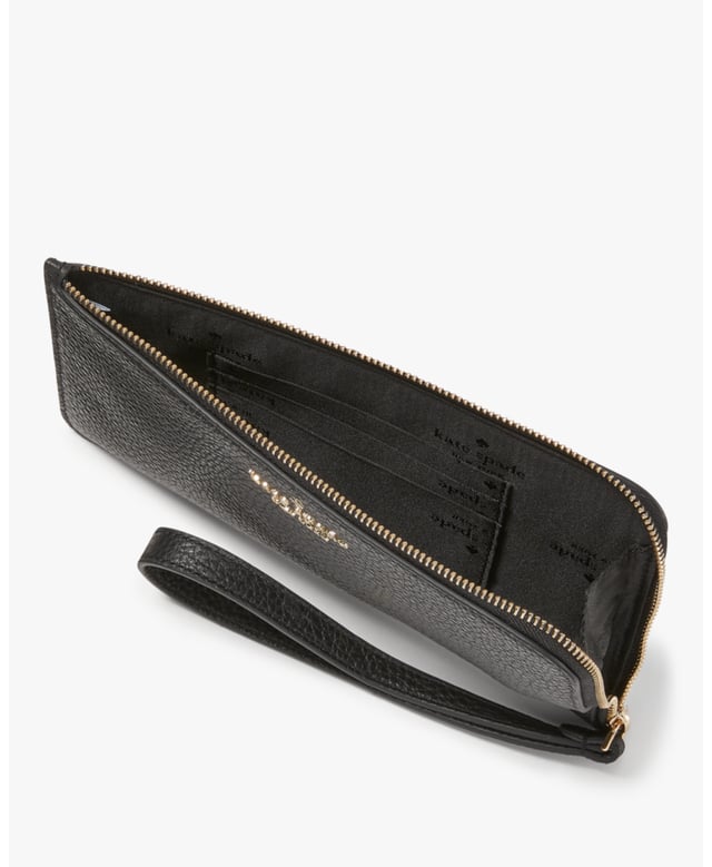 Lucy Pebbled Leather Medium L-Zip Wristlet, 3 Credit Card Slots, Back Slip Pocket,  Width: 11.50 Cm,  Height: 20.00 Cm