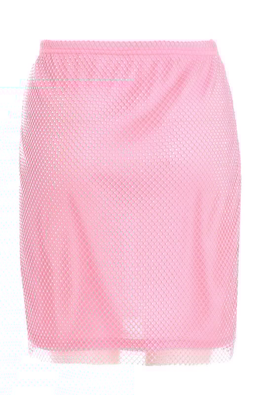 Pink Diamante Mesh Mini Skirt