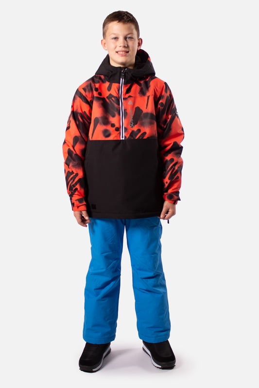 The Breaker snow overhead jacket stands out from the crowd and is our premium youth overhead jacket styled for maximum impact. The Breaker has fully taped seams and is highly waterproof to 10,000mm with a breathability rating of 10,000gms/M2 this technical snow jacket will make sure you’ll stay warm and dry. The Breaker jacket is made from our durable coated ripstop fabric and is feature packed. This jacket offers a great bang for your buck with under arm ventilation for when you need to dump heat, a powder skirt with Lycra wrist guards to keep the snow out and warmth in. A dry butt patch, to do exactly that, lift pass pocket on the left sleeve, soft chin guard, internal storm flap, zipped handwarmer pockets and a zipped comms pocket with headphone routing system all complete this street wear inspired piece.

Powder skirt - Whether you’re hitting the powder on skis or snowboard, this snow skirt creates a tight seal around your waist to keep the snow out and the warmth in. Made from durable waterproof materials and an internal dry butt patch (DBP) to keep it all warm and dry.

Snow cuff / wrist gaiter - This is perfect for even the most extreme conditions, featuring a tight seal that bridges the gap between your glove and jacket.

Zipped pockets - Pockets designed for everything you need for a full day up the mountain. Pockets for your lift pass, media, stash pocket for cash, wallet pocket and phone pocket for protection and to keep the battery warm.

Design features:

    Taped seams
    Fixed hood
    Super soft chin guard
    Zipped sleeve ski pass pocket
    Snow cuffs
    Twin zipped tricot lined hand warmer pockets
    Waterproof snow skirt
    Dry butt patch ( DBP )

Fabric & performance:

    Regular fit
    Shell 100% polyester
    Water resistant coating 10,000mm
    Breathbility rating MVP 10,000 gm²

Insulation & lining:

    100% recycled polyester low loft insulation.
    Insulation. 80 gm² body 40 gm² Sleeves
    Lining 100% recycled embossed polyester.