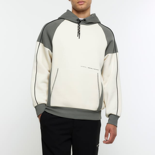 River Island Mens Hoodie Ecru Regular Fit Colour Block