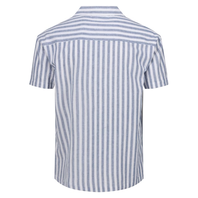 80% Cotton, 20% Linen. Fabric: Soft Touch, Yarn Dyed. Design: Embroidered Logo, Stripe. Pockets: 1 Chest Pocket. Fastening: Button-Down. Neckline: Revere Collar. Sleeve-Type: Short-Sleeved. Fit: Relaxed Fit. Sustainability: Sustainable Materials. S: 38 in. M: 40 in. L: 42 in. XL: 44 in. XXL: 48 in. 3XL: 51 in. 4XL: 54 in.