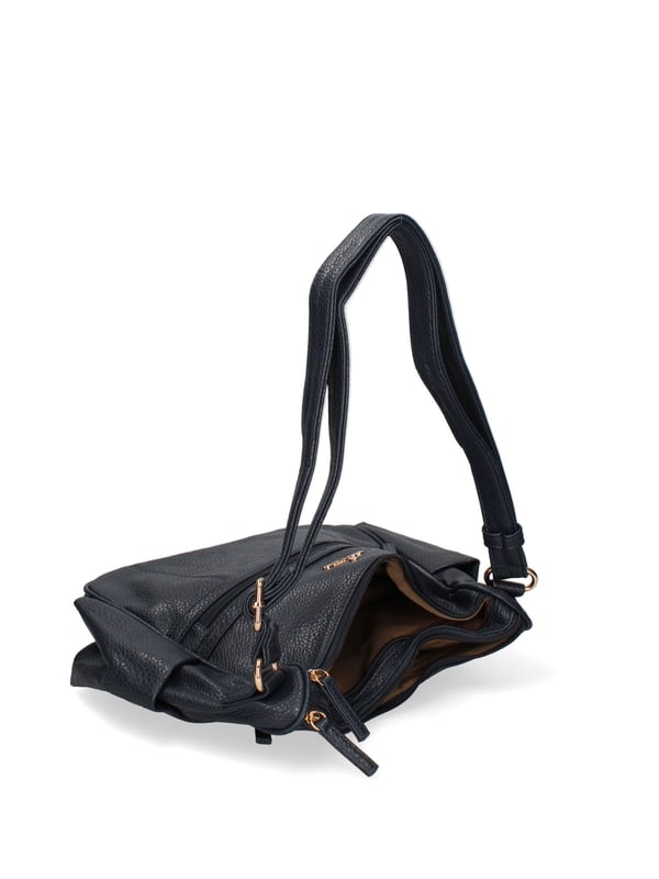 Crossbodytas voor dames met ritssluiting. één met ritssluiting en twee open binnenzakken. één voorkant met ritssluiting, één achterkant met ritssluiting en twee open zijvakken met externe vakken. verstelbaar in eco-lederen schouderband. ontbrekend handvat. twee binnenvakken. extern materiaal. gevoerd met polyester binnenkant. Afmetingen: 28x24x11 cm. Modeproduct