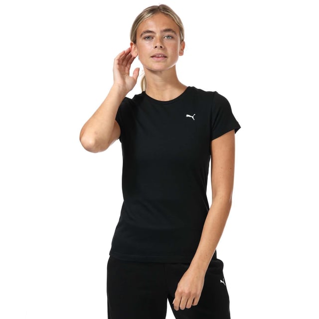 Womens Puma Essentials Small Logo T-Shirt in Puma black.- Crew neck.- Short sleeves.- Puma logo printed at left chest.- Branded back neck tape.- Regular fit.- 100% Cotton. -Ref:586776-51