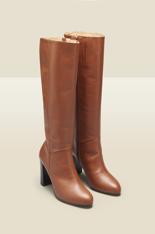 Tan leather long boots top