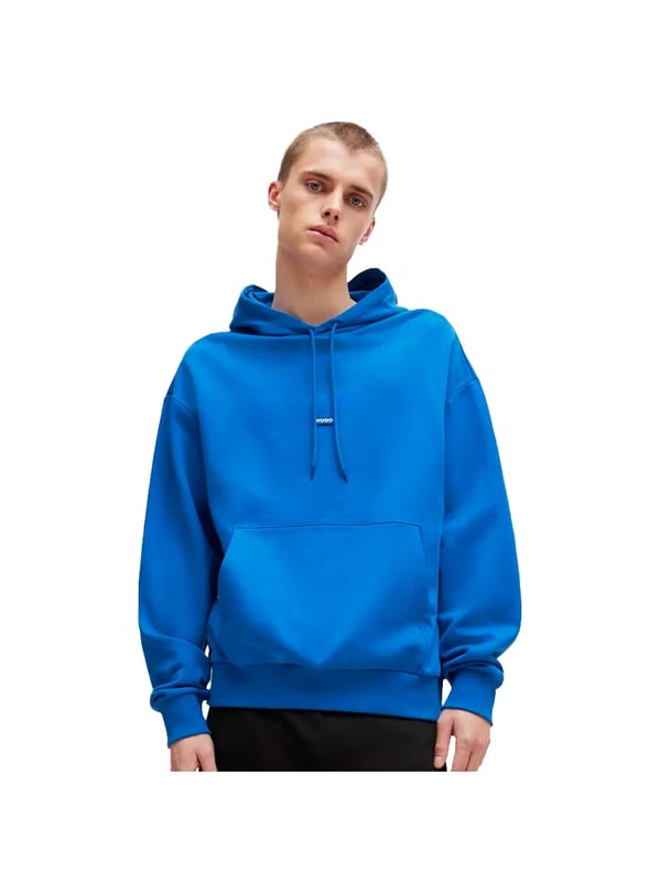 Mens HUGO Nalonso Cotton-Terry Hoodie with blue logo label in open blueStep up your style with this signature hoodie by HUGO Menswear. Crafted in French-terry cotton with a kangaroo pocket. - Blue logo label. - Regular fit.- Hooded- Long sleeves- Ribbed cuffs- 100% Cotton.  Machine washable- Ref: 50522374-493