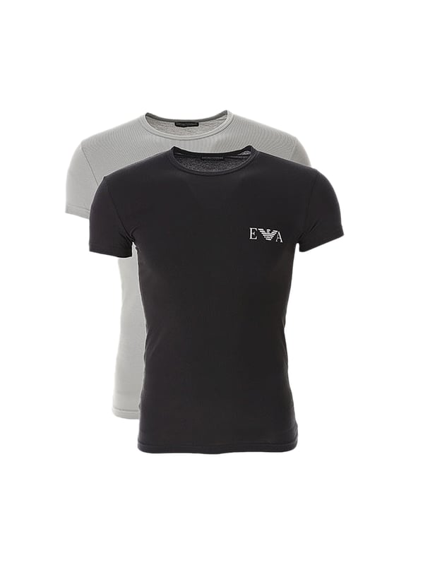 Mens Emporio Armani 2 Pack Underwear Logo T- Shirt in grey black.- Crew neckline.- Short sleeves.- Emporio Armani branding.- Straight hem.- 95% Cotton  5% Elastane.- Ref: 1116704R715