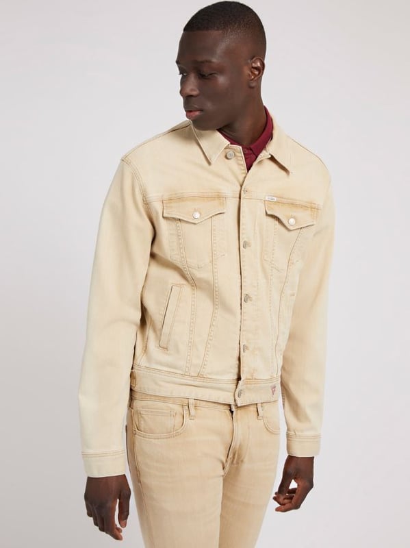 Beige denim hot sale jacket mens