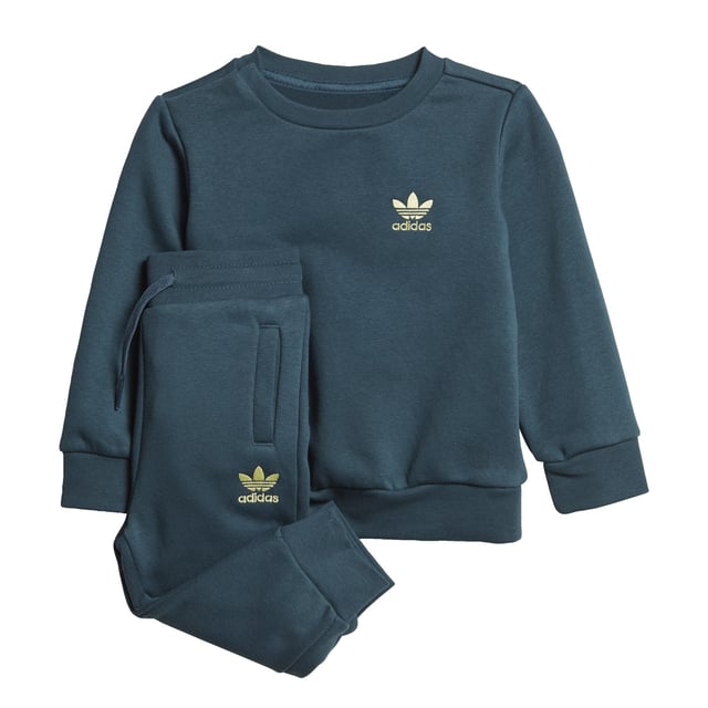 Your little one was born to explore. This infants' crew set was made to keep them comfy on every adventure. Fleece fabric cradles them in softness from head to toe. Trefoils on the front and side keep the look authentically adidas.adidas' cotton products support more sustainable cotton farming.  - Regular fit - Sweatshirt: Ribbed crewneck with button placket (up to size 86) - 70% cotton, 30% polyester (recycled) - Sweatshirt: Ribbed cuffs and hem - Pants: Medium rise - Pants: Drawcord on elastic waist - Supports the Better Cotton Initiative - Pants: Side pockets  Shipped by adidas
