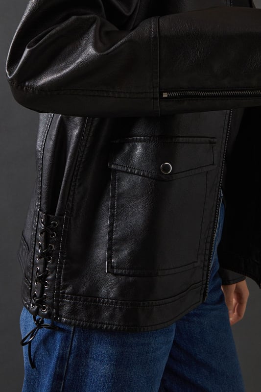 Whipstitch Faux Leather Zip Through Jacket
