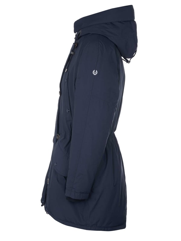 100% poliamida; abrigo Belstaff; Modelo: 286129; Mano de obra de alta calidad; capucha; Dos bolsillos delanteros, dos bolsillos en el pecho; Cierre: cremallera, botones; Detalles del logotipo de Belstaff