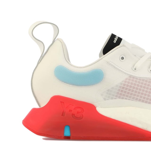 Mens Y-3 Orisan Trainers in white red.- Suede  leather and double-layer mesh upper.- Lace closure.- Transparent rubber heel panel with Y-3 logo embossing.- Pull tab at the rear.- adidas | Yohji Yamamoto logo strip on the tongue.- Y-3 logo embossing on the tongue.- Energy generating Boost midsole technology.- Rubber outsole panel.- Ref: FX1411