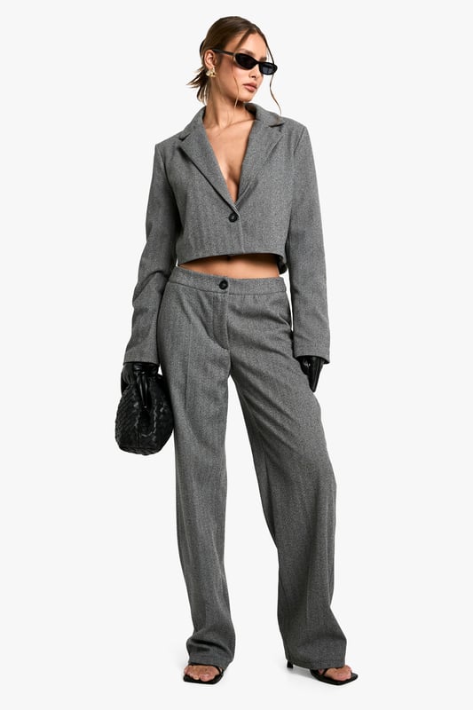 Herringbone Tailored Cropped Blazer