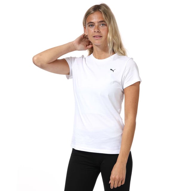 Womens Puma Essentials Small Logo T-Shirt in Puma white.- Crew neck.- Short sleeves.- Puma logo printed at left chest.- Branded back neck tape.- Regular fit.- 100% Cotton. - Ref: 586776-02