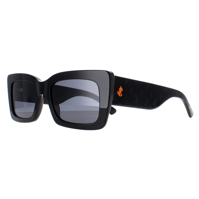 Jimmy Choo Rectangle Womens Black Grey Blue VITA/S  Sunglasses are a trendy rectangle  frame, enhancing your facial features while providing optimal sun protection. The high-quality acetate material used in their construction ensure durability and comfort, making them the ideal companion for both everyday wear and special occasions. The Jimmy Choo logo features on the temples for brand authenticity.