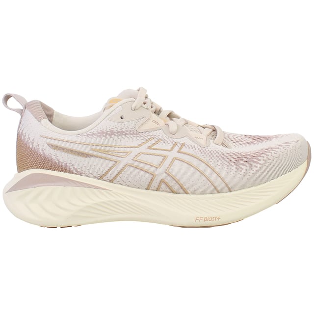 The Asics Gel-Cumulus 25 Women's Running Shoes are designed for runners seeking all-day comfort, cushioning, and durability. Perfect for both daily training and long-distance runs, these shoes combine advanced technology with a modern design to enhance your running experience.
Â 
Key Features:
Manufacturer Colour:

Mineral Beige/Champagne

PureGELâ„¢ Technology: 

Strategically integrated into the rearfoot for improved shock absorption, providing smoother landings and transitions.


FF BLASTâ„¢ PLUS Cushioning: 

Lightweight and responsive midsole foam delivers enhanced comfort and energy return with every stride.


Engineered Mesh Upper: 

Provides a breathable and adaptive fit, keeping feet cool and supported during extended runs.


OrthoLiteâ„¢ X-55 Sockliner: 

Adds an extra layer of comfort and moisture management for a pleasant in-shoe feel.


AHARâ„¢ Rubber Outsole: 

Durable outsole with reinforced high-wear areas ensures long-lasting traction and performance.


Wide Base Design: 

Improves stability and balance, creating a secure feel throughout your run.


Eco-Friendly Materials: 

Made with recycled materials, supporting sustainability without compromising quality.


Lightweight Construction: 

Reduces fatigue, making the shoes ideal for longer distances and daily wear.


The Asics Gel-Cumulus 25 Women's Running Shoes deliver a smooth, comfortable, and efficient running experience, making them a versatile choice for runners of all levels.