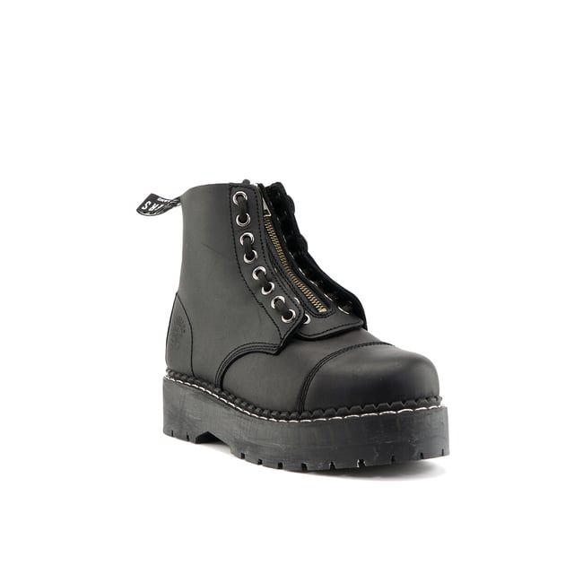 The Cameron from Grinders is a modern twist on the classic derby boot, blending style with exceptional functionality. This updated model features an 8-eyelet lace system combined with a convenient front zip for an easy and secure fit. Designed with Goodyear welted construction, the Cameron ensures durability and resilience. The boot's extra thick soles provide added protection and comfort, while Grinders’ Air Cushioned Soles (ACS) deliver superior support and shock absorption. Crafted from premium leather uppers, the Cameron offers a sleek look and long-lasting wear, making it a versatile and dependable choice for any wardrobe. 8 Eyelet Derby Boots, Goodyear Welted, Extra Thick Soles, Front Zip, Grinders’ Air Cushioned Soles (ACS), Leather Uppers