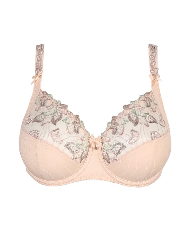 PrimaDonna Deauville - a bra that is perfect for every day wear.  This 3 section full cup high cut gore bra gives the breast full coverage. The 3 section cup, high side support and underwiring give a lift and forward project your bust, whilst also giving support. With the top section of the bra being semi sheer, with subtle but equally beautiful embroidery that carries on up the adjustable straps, it adds a touch of class to any lingerie drawer. The perfect bra for difficult breasts.