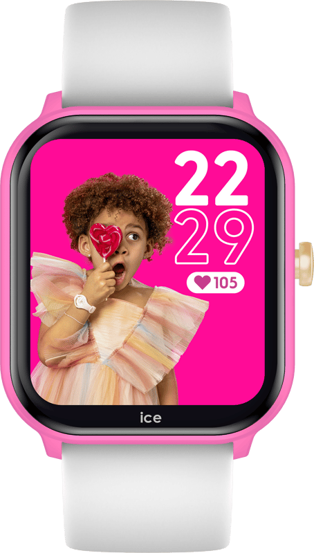 This Ice Watch Ice Smart Junior 2.0 - Flashy Pink - White Digital Watch for Girls is the perfect timepiece to wear or to gift. It's Pink  Rectangular case combined with the comfortable White Silicone watch band will ensure you enjoy this stunning timepiece without any compromise. Operated by a high quality Quartz movement and water resistant to 5 bars, your watch will keep ticking. Kids can wear the same watch as mum or dad with the ICE smart junior 2.0! This connected watch, perfecy in sync with trends and DNA of the Ice-Watch brand, will really impress children aged between 6 and 12. This Digital watch has a Calendar function: Day-Date , Bluetooth , Stop Watch , Timer , Heart rate monitor and Alarm High quality 20 cm length and 21 mm width White Silicone strap with a Buckle Case measurement: 35 X 41 mm,case thickness: 11 mm, case colour: Pink and dial colour: Pink